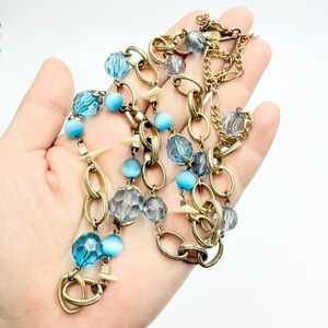 New York & Company NY Gold Tone Blue Crystal Beaded Link Necklace
